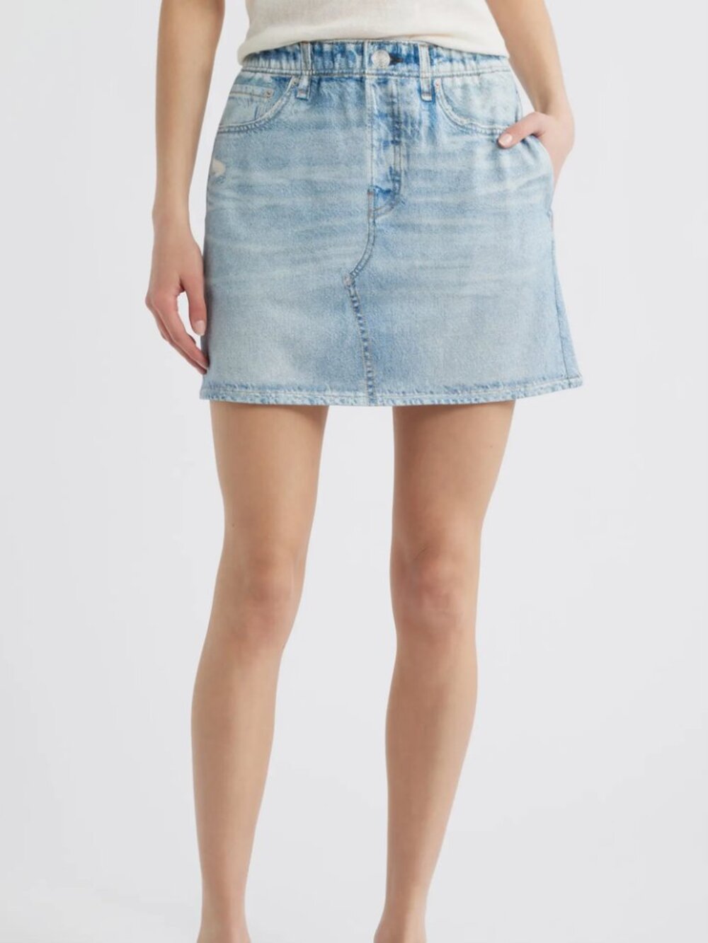 rag + bone Miramar Pull-On Trompe l'Oeil Faux Denim Cotton Terry Miniskirt Small